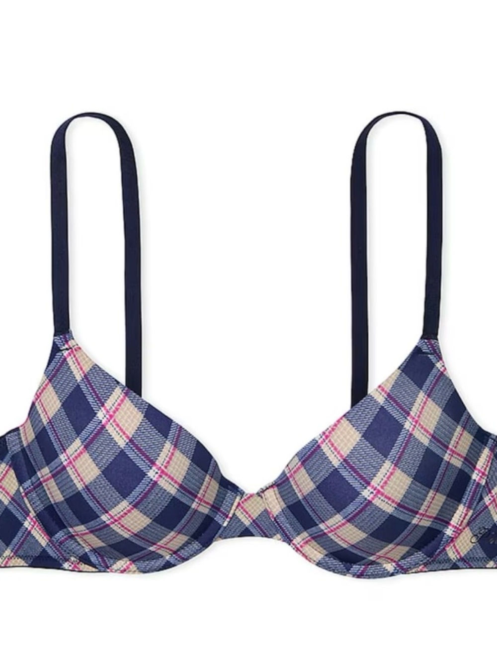 Victoria’s Secret Pink Wear Everywhere T Shirt Bra Blue & Pink Plaid 34C